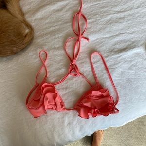 Tori Praver coral ruffled swim top size XS